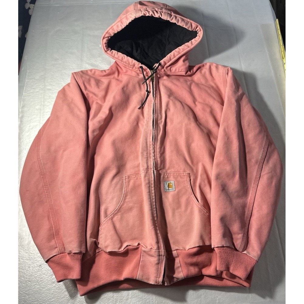 Carhartt For Women Jacket XL Pink Duck Canvas Quilted Lined Hooded Work Coat